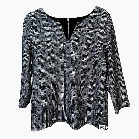Talbots Gray Houndstooth Polka Dot Blouse Zip Back Timeless Workwear Top Size M - Picture 1 of 7